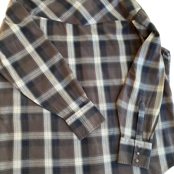 WESTERN ELY Cattlemen XL Brown Plaid Western Shirt VTG - Picture 7 of 15